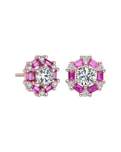 Rachel Glauber 18k Rose Gold Plated Cz Studs In Pink