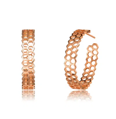 Rachel Glauber 18k Rose Gold Plated Honeycomb Design Hoop Earrings