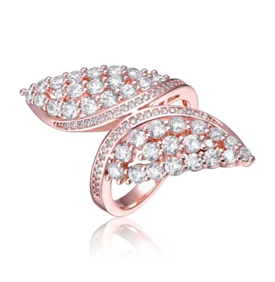 Rachel Glauber 18k Rose Gold Plated With Clear Cubic Zirconia Bypass Cluster Ring
