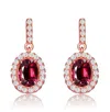 Rachel Glauber 18k Rose Gold Plated With Colored Cubic Zirconia Dangle Earrings In Red
