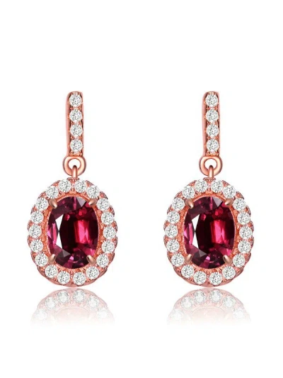 Rachel Glauber 18k Rose Gold Plated With Colored Cubic Zirconia Dangle Earrings In Red