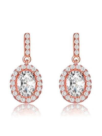 Rachel Glauber 18k Rose Gold Plated With Colored Cubic Zirconia Dangle Earrings In Pink