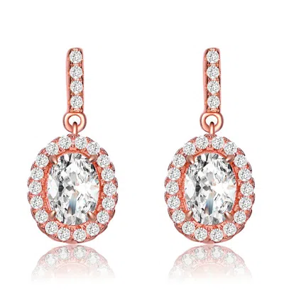 Rachel Glauber 18k Rose Gold Plated With Colored Cubic Zirconia Dangle Earrings In Silver