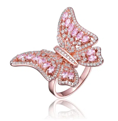 Rachel Glauber 18k Rose Gold Plated With Pink Cubic Zirconia Butterfly Ring