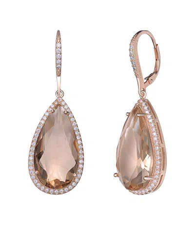 Rachel Glauber 18k Rose Gold Vermeil Cz Drop Earrings In Pink