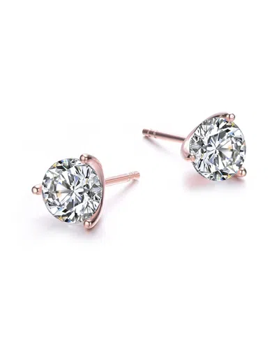 Rachel Glauber White Gold Plated 3-prong Martini Solitaire Stud Earrings