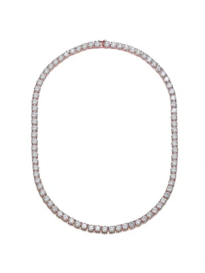 Rachel Glauber 4mm Tennis Necklace With Clear Cubic Zirconia In Silver-tone