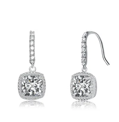 Rachel Glauber Asscher Cut Square Cubic Zirconia Drop Earring In Silver