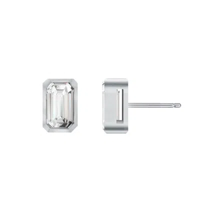 Rachel Glauber Baguette Stud Earrings With Clear Cubic Zirconia In Silver