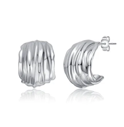 Rachel Glauber Basket Weave Chunky C-hoop Earrings In White