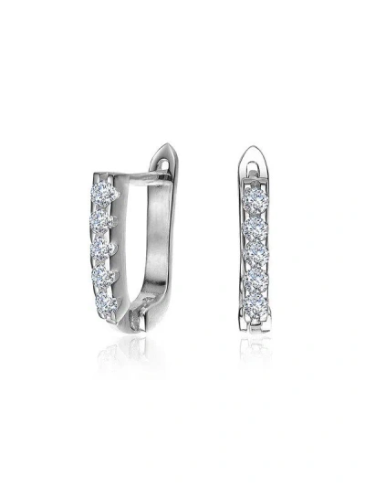 Rachel Glauber Beautiful 13mm U Shaped Clear Cubic Zirconia Hoop Earrings In Silver