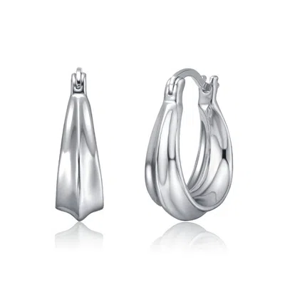 Rachel Glauber Beveled Sculptural Oblong Hoop Earrings In White