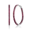 Rachel Glauber White Gold Plated With Emerald Cubic Zirconia Inside-out Round Hoop Ea In Red