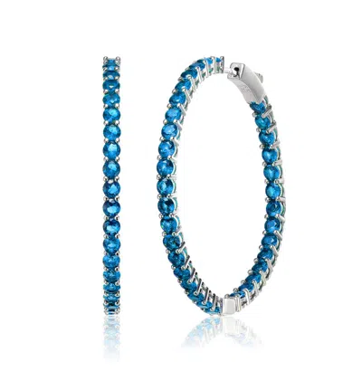 Rachel Glauber Big Hoop With Colored Cubic Zirconia Earrings In Blue