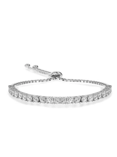 Rachel Glauber Bolo Adjustable Bracelet With Round Clear Cubic Zirconia In Silver