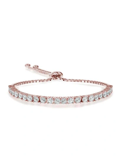 Rachel Glauber Bolo Adjustable Bracelet With Round Clear Cubic Zirconia In Pink