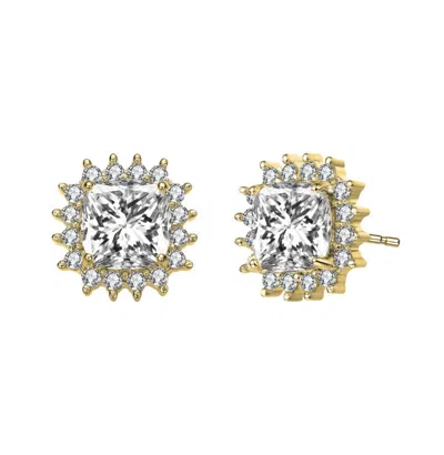 Rachel Glauber Classy 10mm Halo Square Stud Earrings With Colored Cubic Zirconia In Gold
