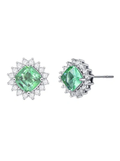 Rachel Glauber Classy 10mm Halo Square Stud Earrings With Colored Cubic Zirconia In Green