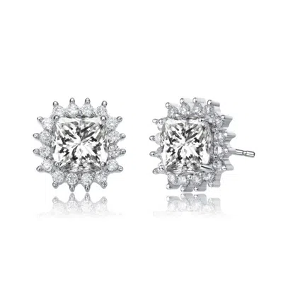 Rachel Glauber Classy 10mm Halo Square Stud Earrings With Colored Cubic Zirconia In Silver