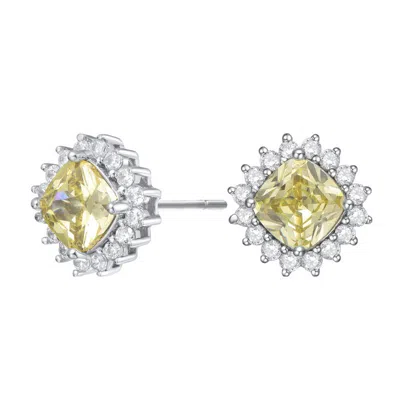 Rachel Glauber Rhodium Plated Cz Studs In Yellow