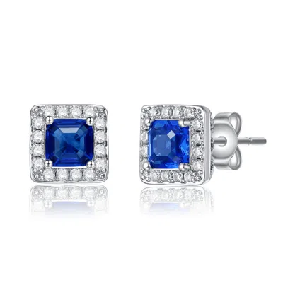 Rachel Glauber Classy Halo Square Stud Earrings In Blue