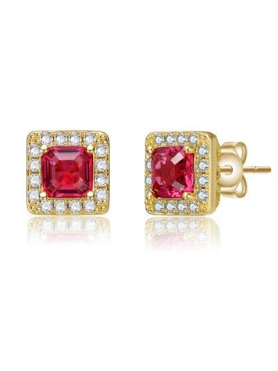 Rachel Glauber Classy Halo Square Stud Earrings In Red