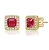 Rachel Glauber Classy Halo Square Stud Earrings In Red
