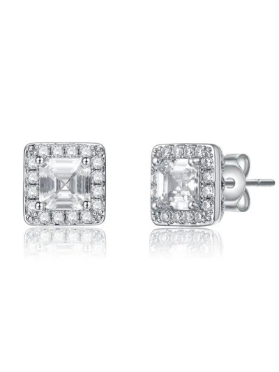 Rachel Glauber Classy Halo Square Stud Earrings In Silver