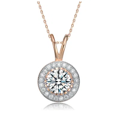 Rachel Glauber Classy Round Pendant Necklace With Clear Cubic Zirconia In Multi