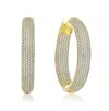 Rachel Glauber Clear Cubic Zirconia 10-row French Pave Inside Out Large Tubular Hoop Earrings In Gold