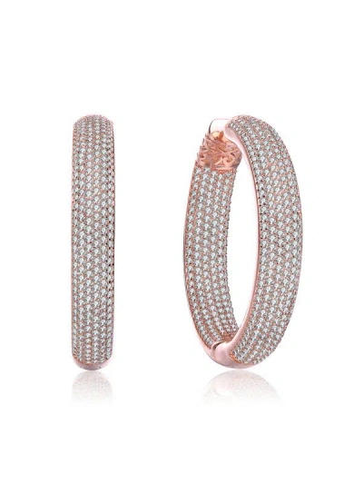 Rachel Glauber Clear Cubic Zirconia 10-row French Pave Inside Out Large Tubular Hoop Earrings In Multi