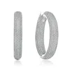 Rachel Glauber Clear Cubic Zirconia 10-row French Pave Inside Out Large Tubular Hoop Earrings In Silver