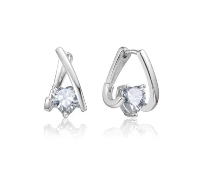 Rachel Glauber Clear Cubic Zirconia Huggie Style Earrings In White