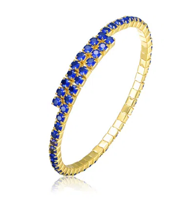 Rachel Glauber Colored Cubic Zirconia Bypass Tennis Bracelet In Blue
