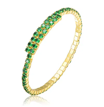 Rachel Glauber Colored Cubic Zirconia Bypass Tennis Bracelet In Green