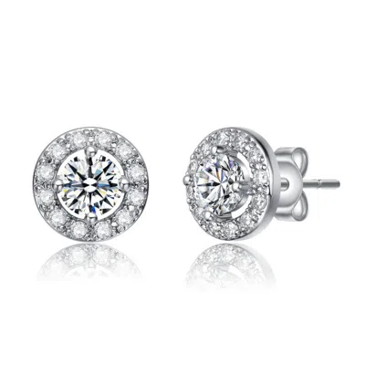 Rachel Glauber Colored Cubic Zirconia Halo Round Stud Earrings In Metallic