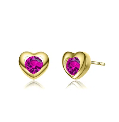 Rachel Glauber Colored Cubic Zirconia Heart Stud Earrings In Pink