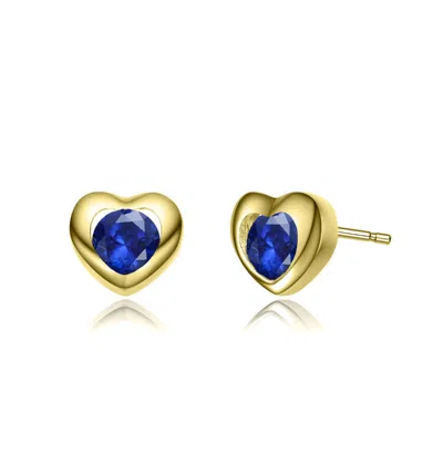 Rachel Glauber Colored Cubic Zirconia Heart Stud Earrings In Blue