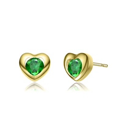 Rachel Glauber Colored Cubic Zirconia Heart Stud Earrings In Gold