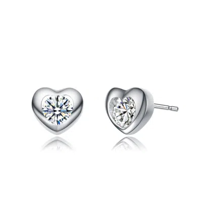 Rachel Glauber Colored Cubic Zirconia Heart Stud Earrings In Metallic