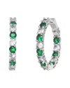 Rachel Glauber White Gold Plated With Colored Cubic Zirconia Inside Out Hoop Earrings In Green