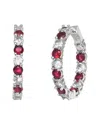 Rachel Glauber White Gold Plated With Colored Cubic Zirconia Inside Out Hoop Earrings