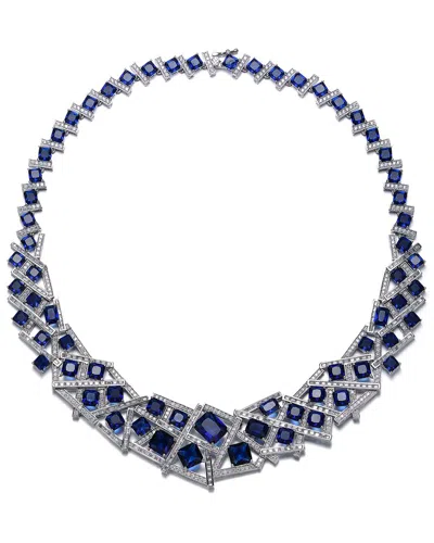 Rachel Glauber Rg 3d Geometric Cluster Basketweave Stack Graduated Eternity Formal Necklace In Blue