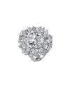 Rachel Glauber White Gold Plated With Clear Cubic Zirconia Oval Cocktail Snowflake Cluster Ring