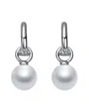 Rachel Glauber White Gold Plated With Round Pearl Huggie Drop Earrings