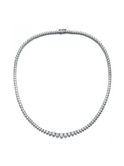Rachel Glauber Diamond Cubic Zirconia Graduated Tennis Chain Necklace In Silver