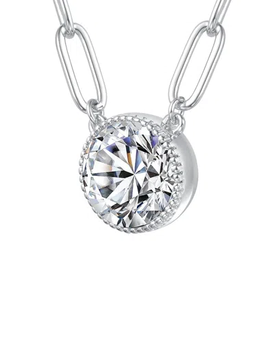 Rachel Glauber Round Bezel Solitaire Necklace In Silver