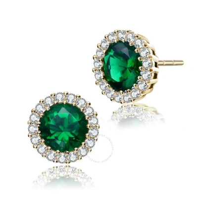 Rachel Glauber Elegant 14k Gold Plated Eemrald Green Cubic Zirconia Round Earrings