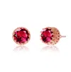 Rachel Glauber Sterling Silver Rose Gold Plated Ruby Round Stud Earrings In Red