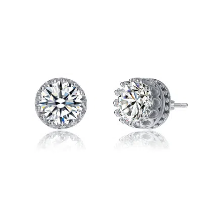 Rachel Glauber Elegant Colored Cubic Zirconia Round Stud Earrings In White